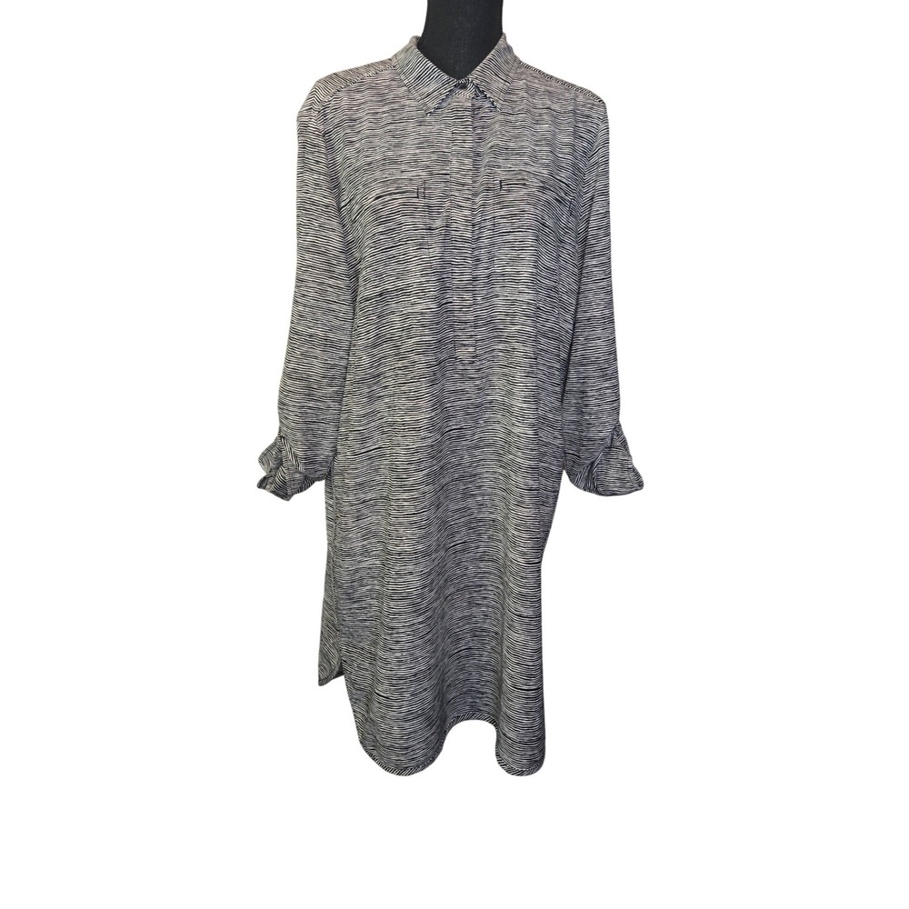 Dalia Shirt Dress Womens XL‎ Black White Striped Long Sleeve Button Front Tunic